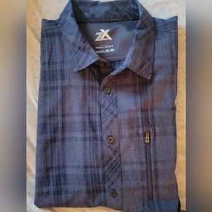 Mens ZEROXPOSUR Travel Series Short Sleeve Blue Plaid Shirt Siz XL